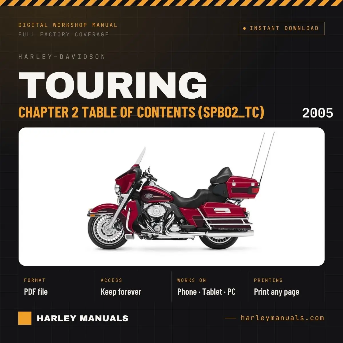2005 Harley-Davidson Touring Service Manual Supplement B Chapter 2 Table of Contents (SPB02_TC) - PDF Download