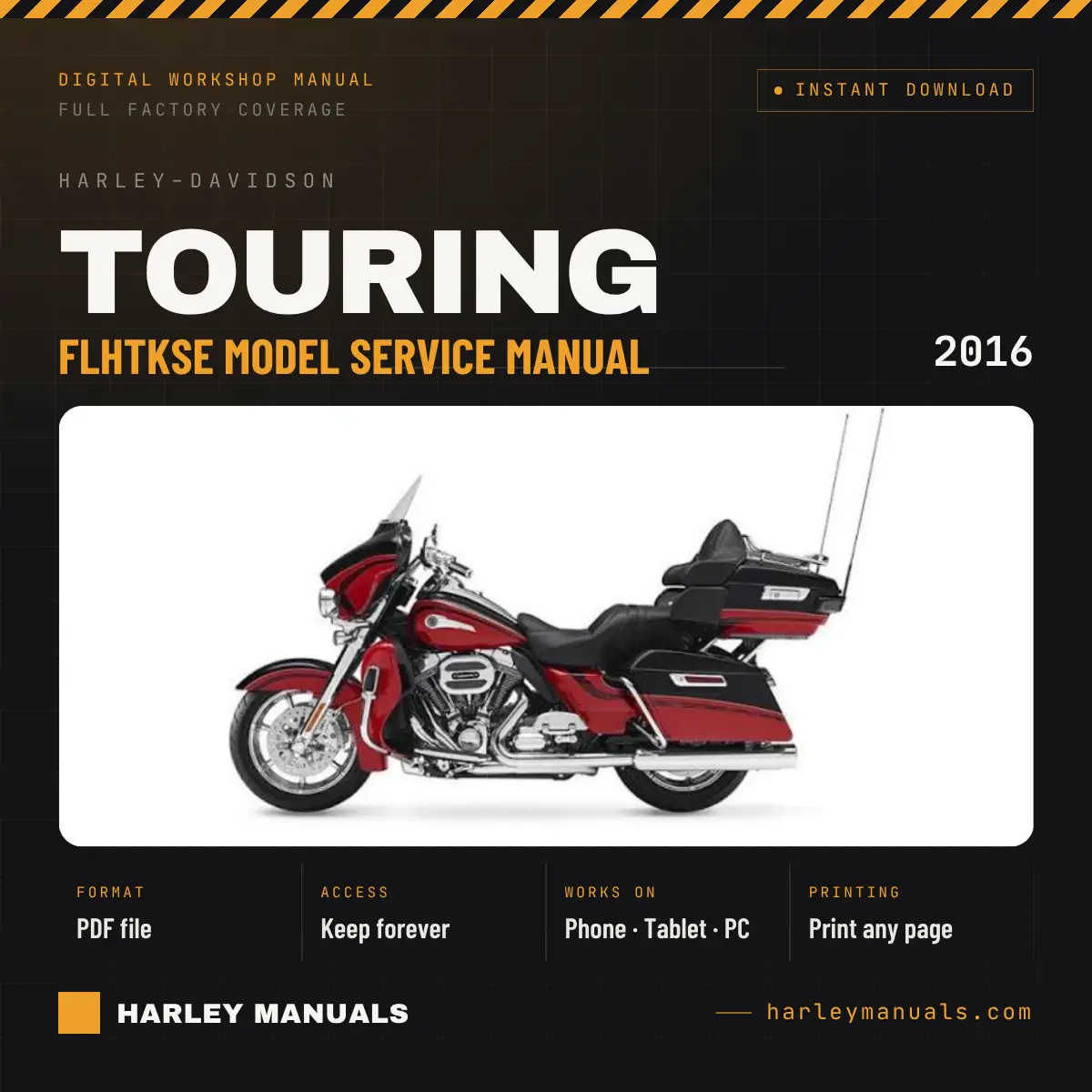 2016 Harley-Davidson Touring FLHTKSE Model Service Manual Supplement - PDF Instant Download